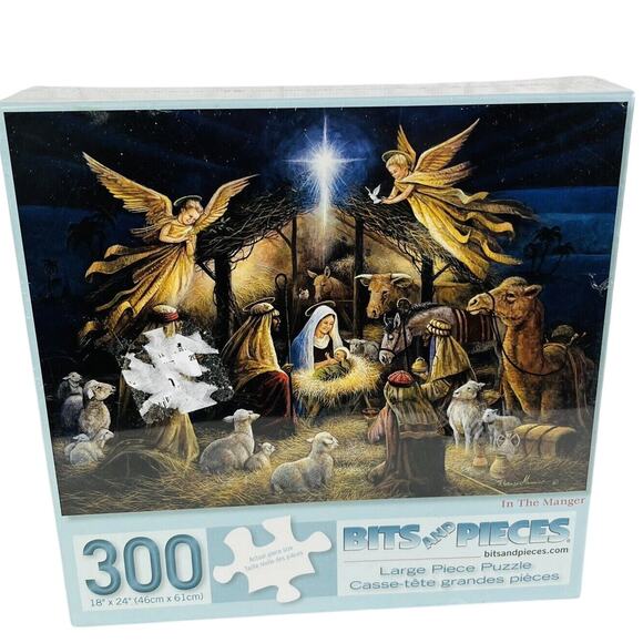 5 for $25| Bits and Pieces Large 300 Puzzle In The Manger By Ruane Manning Jesus - Picture 4 of 8